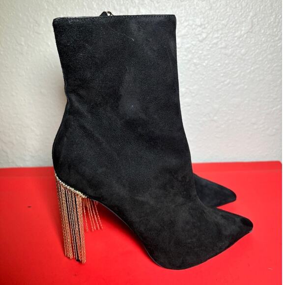 TopShop black suede heel booties with decorate chains size 36 / US 5.5 NWT - Picture 2 of 10